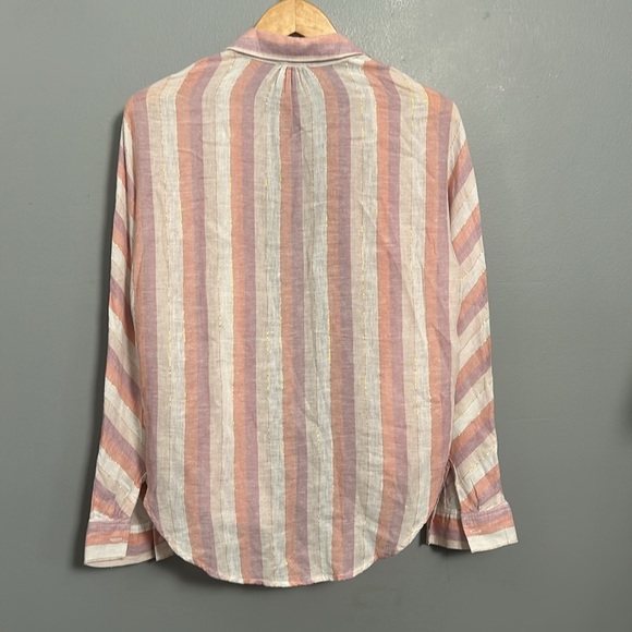 Rails Womens Linen Top Dusk Stripe Alyssa Button Down Pastel Top Metallic Size S - Picture 3 of 10